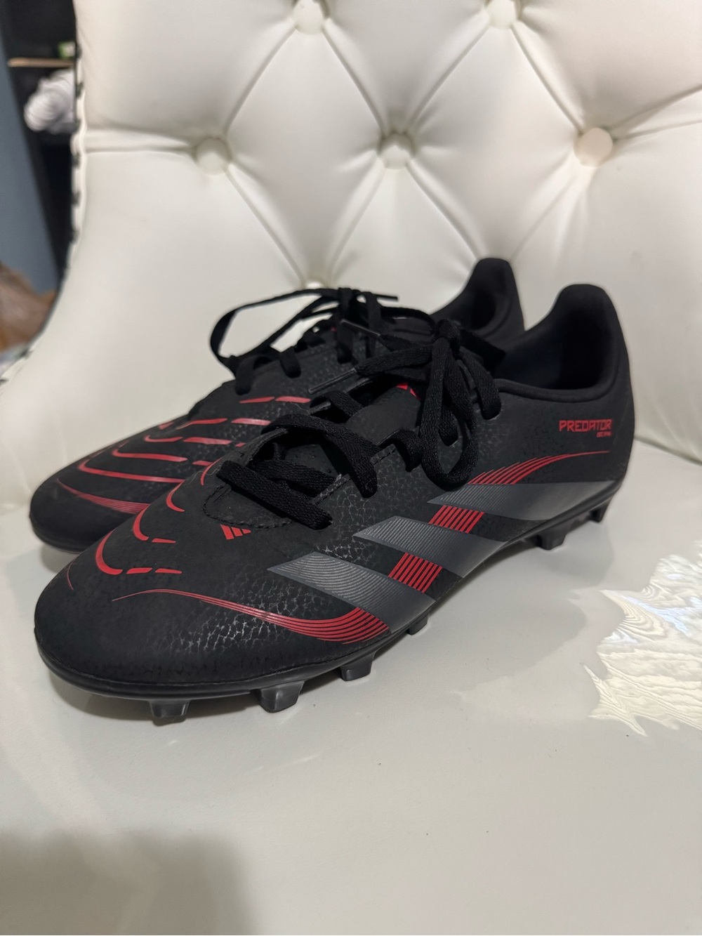 adidas Predator FG Soccer Cleats - Black with Red and Gray Accents
